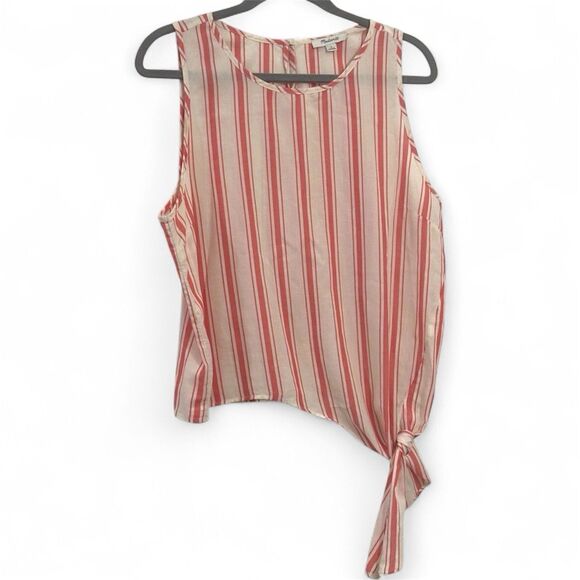 Madewell Side-Tie Tank Marcia Stripe J1128 Size Large 100% Cotton Beachy Light - Picture 1 of 8
